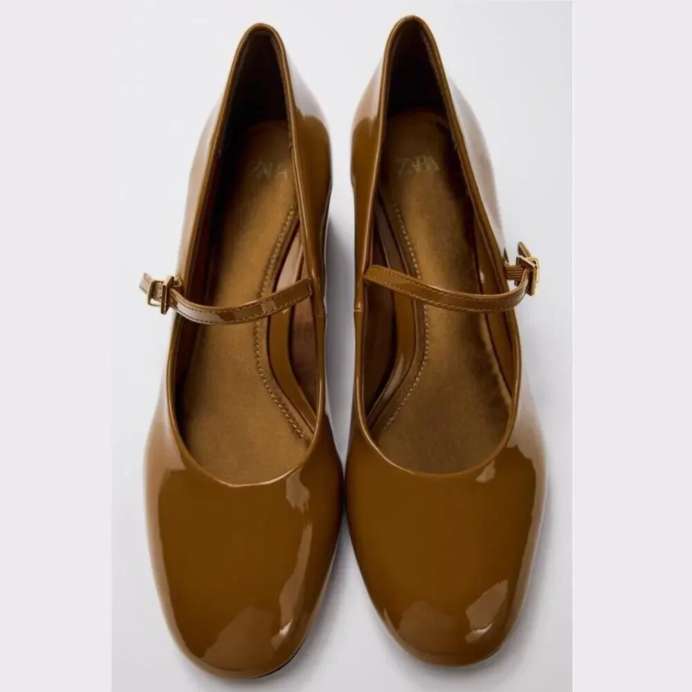 ZARA Mary Jane Patent Heels NWT – Ochre Buckled Block Heels, Size 8 & 9 - Picture 15 of 16